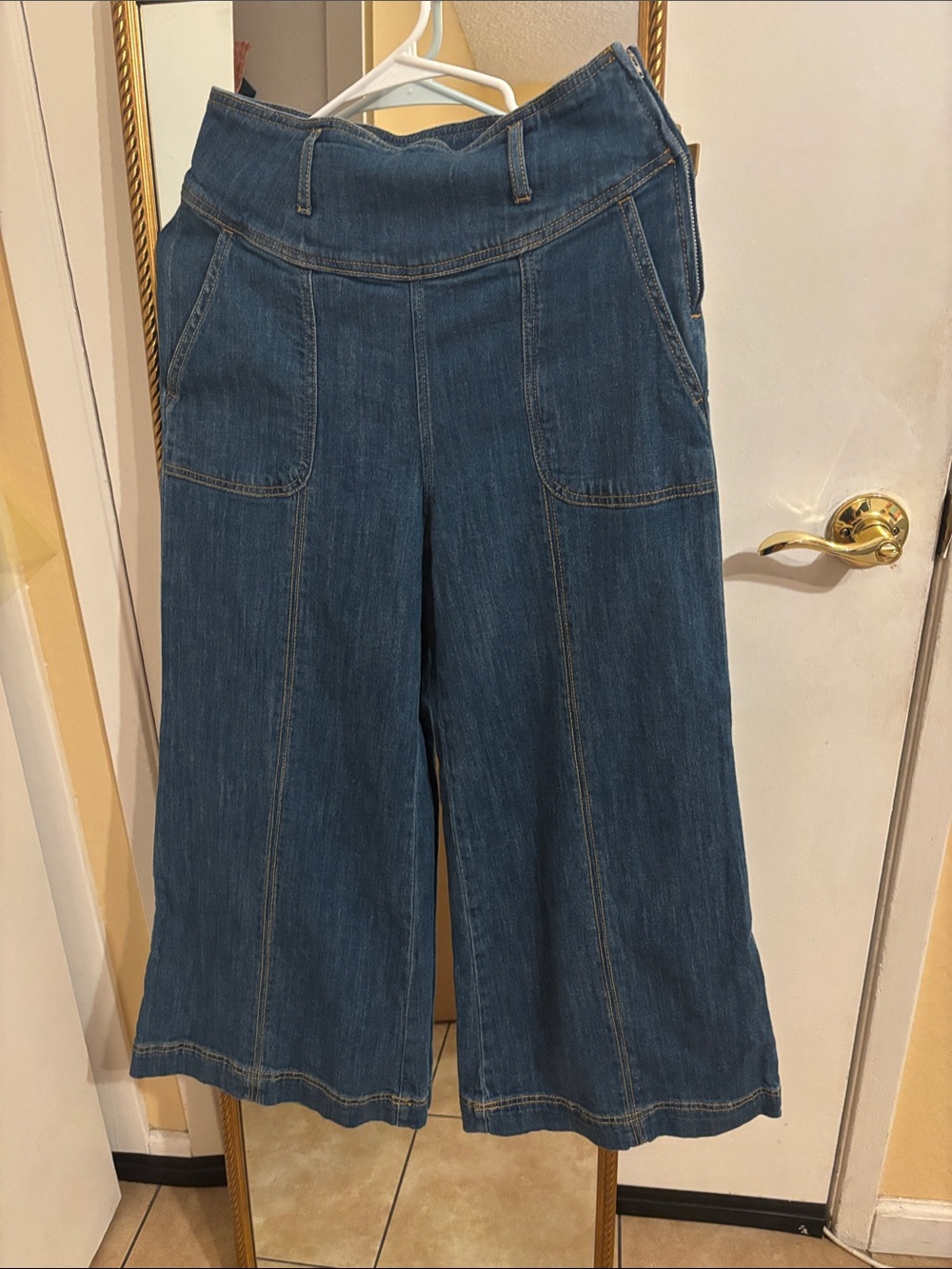Anthropologie Wide-Leg Denim Culottes in Dark Blue
